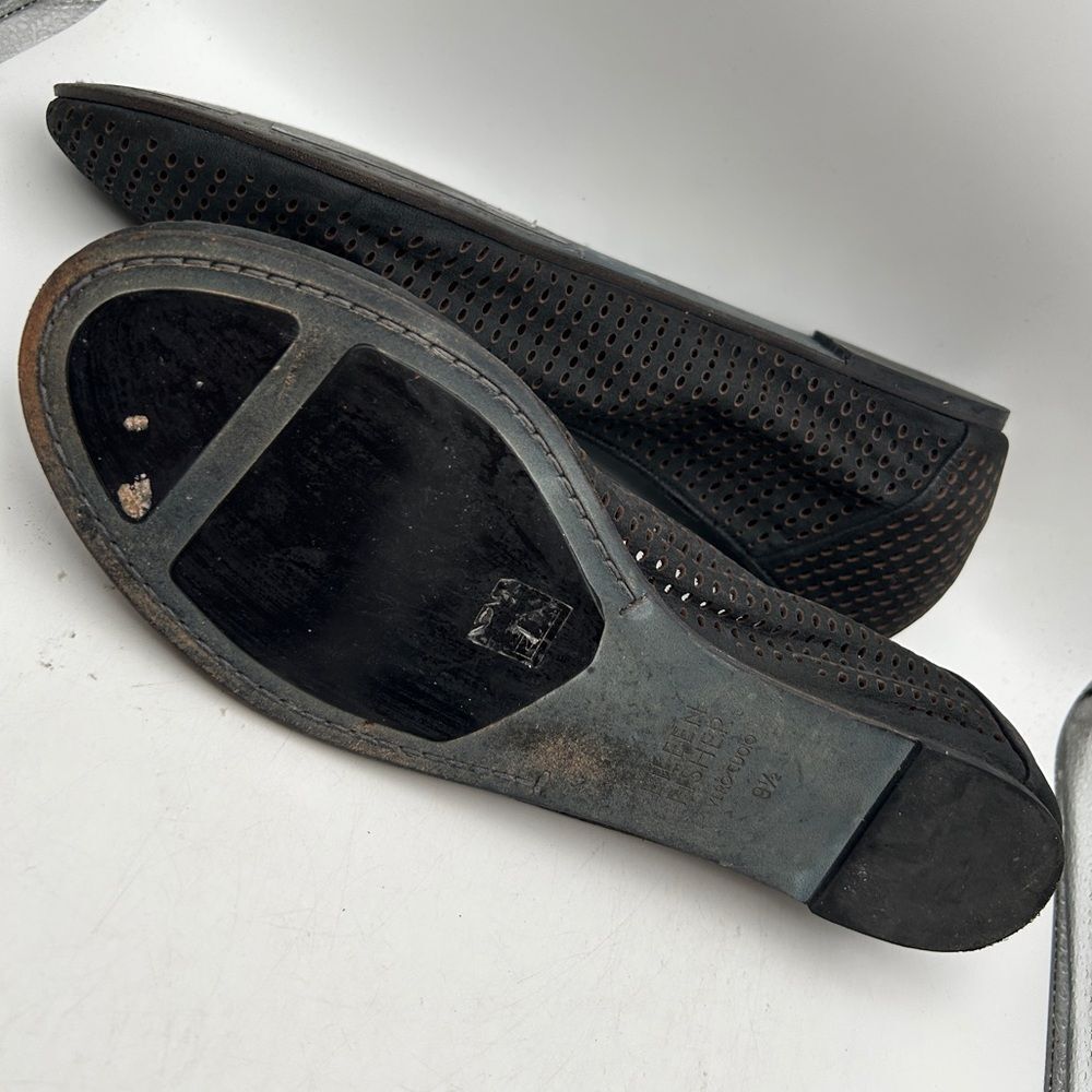 Eileen Fisher Humor Suede Ballet Flats Slip-On Black 9 1/2 perforated leather - Picture 8 of 12